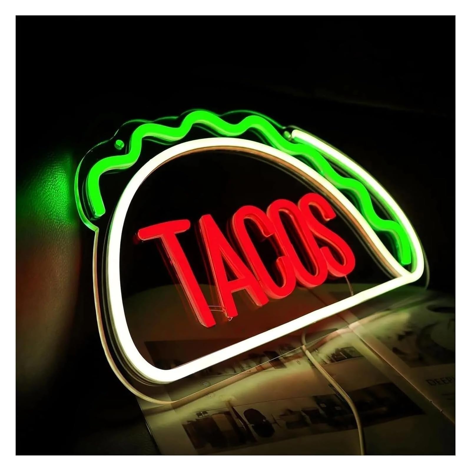 Letrero de neón Tacos de decoración luz neón para letreros brillo ajustable para luces 21,84 cm x 39,87