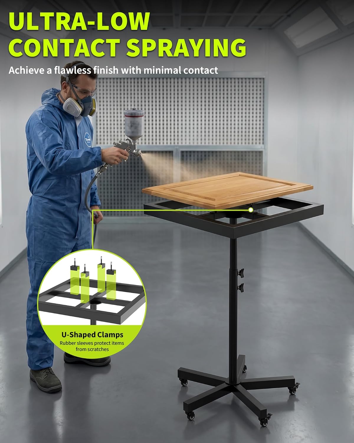 Rotating Spray Paint Stand with Wheels – 2-in-1 Paint Turntable for Cabinet Doors & Crafts – Adjustable Height 360° Swivel Rack