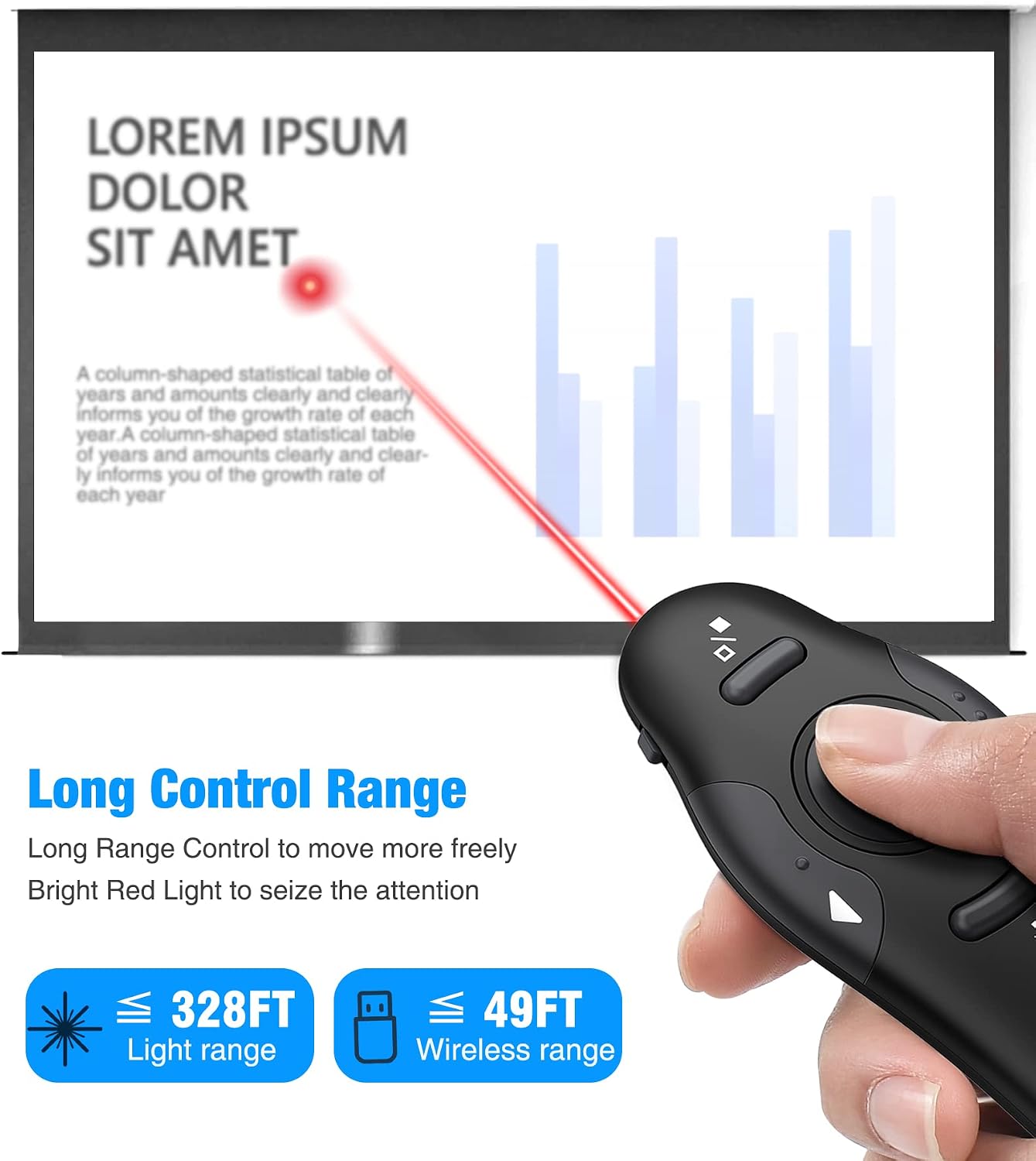 DINOSTRIKE Presentation Clicker with Red Laser Pointer, RF 2.4GHz USB Wireless Presenter Remote Slide Clicker for Powerpoint Presentations for Computer Laptop Office Classroom