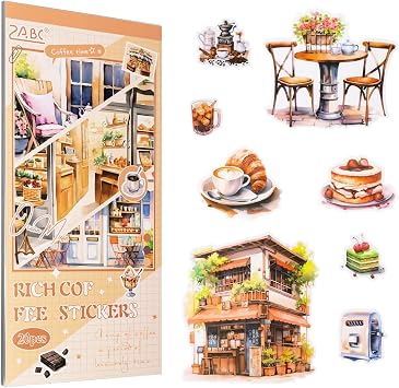 Dizdkizd Coffee Aesthetic Stickers for Journaling, 20 Sheets Pre -Cut PET Sticker Book for Scrapbooking, Planner, Vintage Junk Journal Supplies for Adults