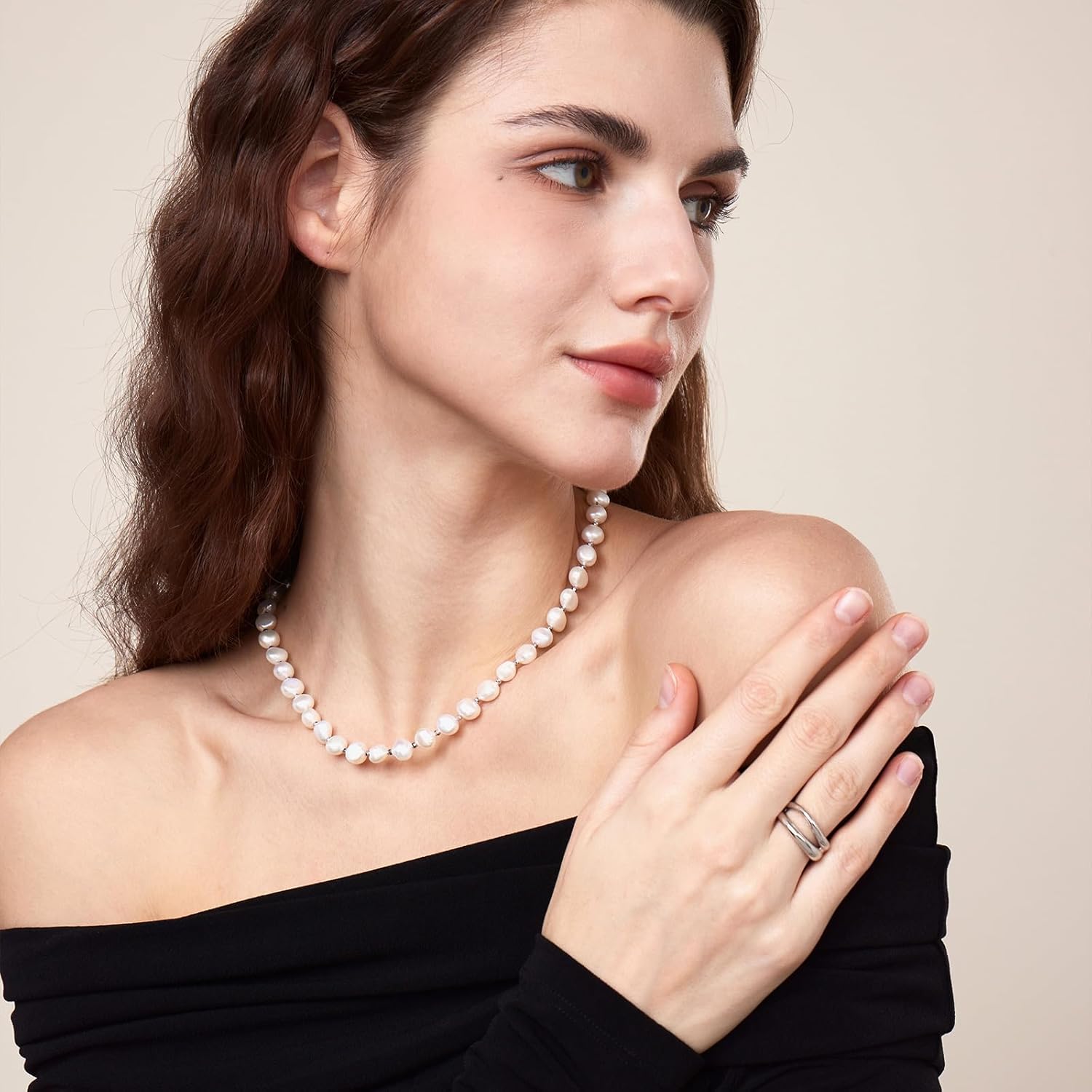 ARSIS Curved Line Double Band Ring for Women, Silver Tone Open Wrap Ring, Minimalist Statement Jewelry