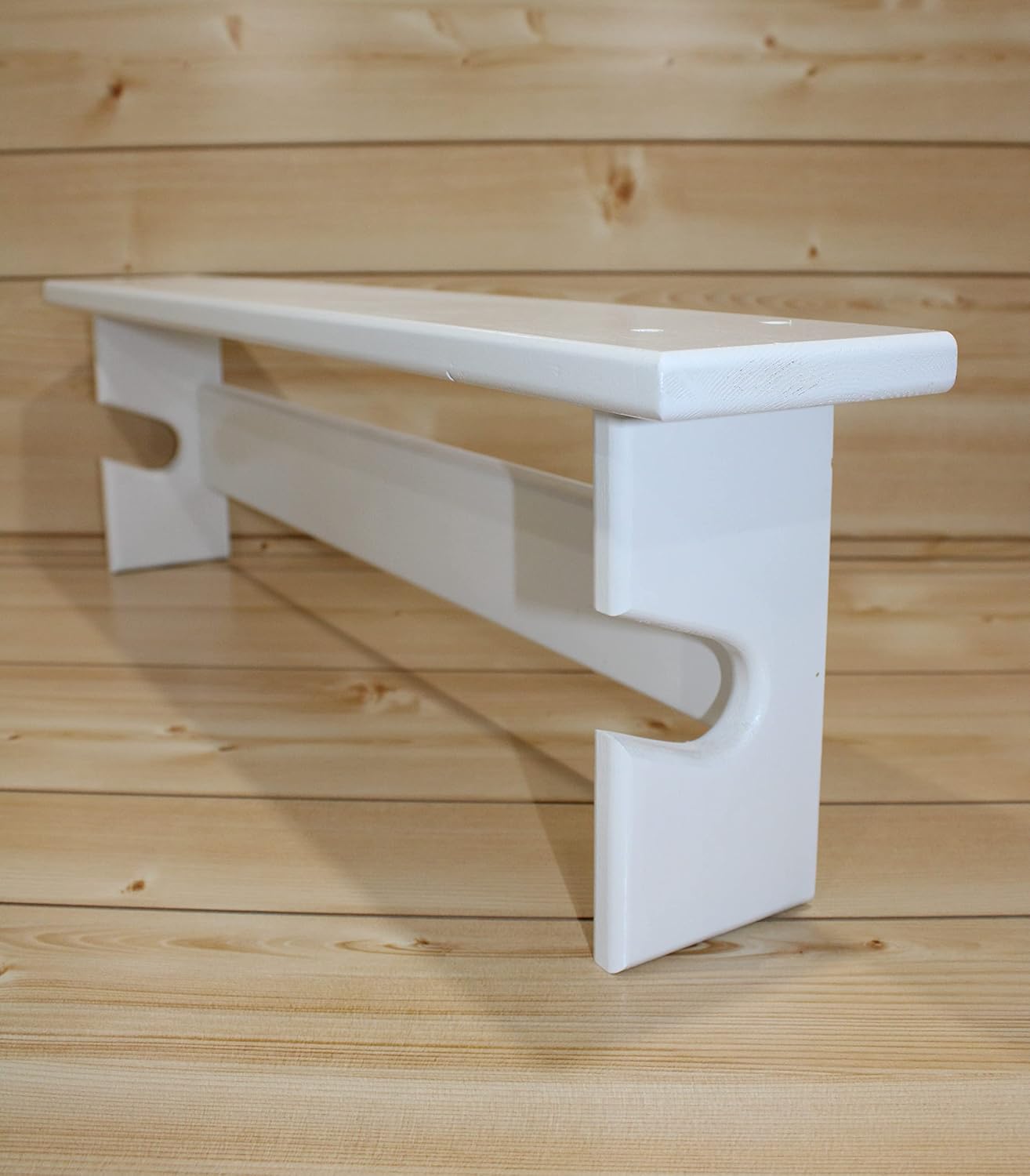 Wall Mounted Wooden Quilt Rack with Shelf – Holds 1 Quilt – One Display Shelf – Made from Pine Wood – White Paint Color – Blanket Shelf