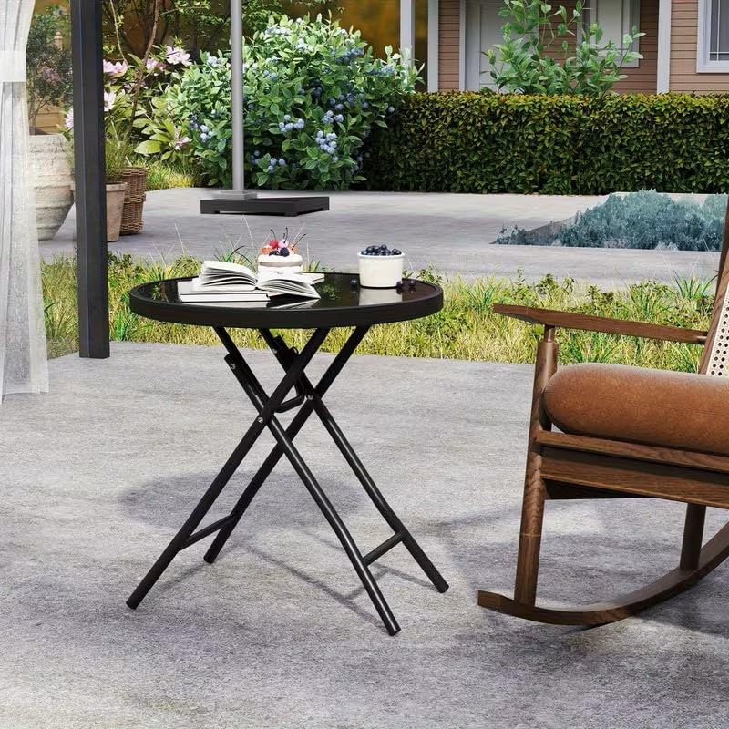 Divik Outdoor/Indoor Dining Table Tempered Glass Top - Balcony Decor, Garden Decor, Stylish Garden Accessory, Gardens Table, Outdoor Side Table for Patio (1Pcs)