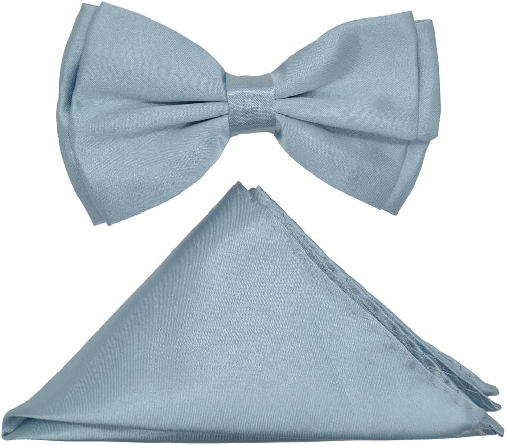 Colors Solid Pocket Square Hankie Handkerchief & Bow Tie Set Wedding Formal Prom