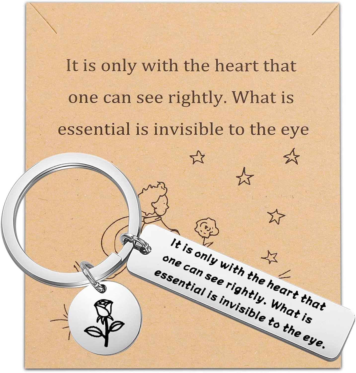 WUSUANED Llavero con cita de príncipe pequeño, regalos inspiradores, corazón que puede ver correctamente el regalo esencial para los amantes de los