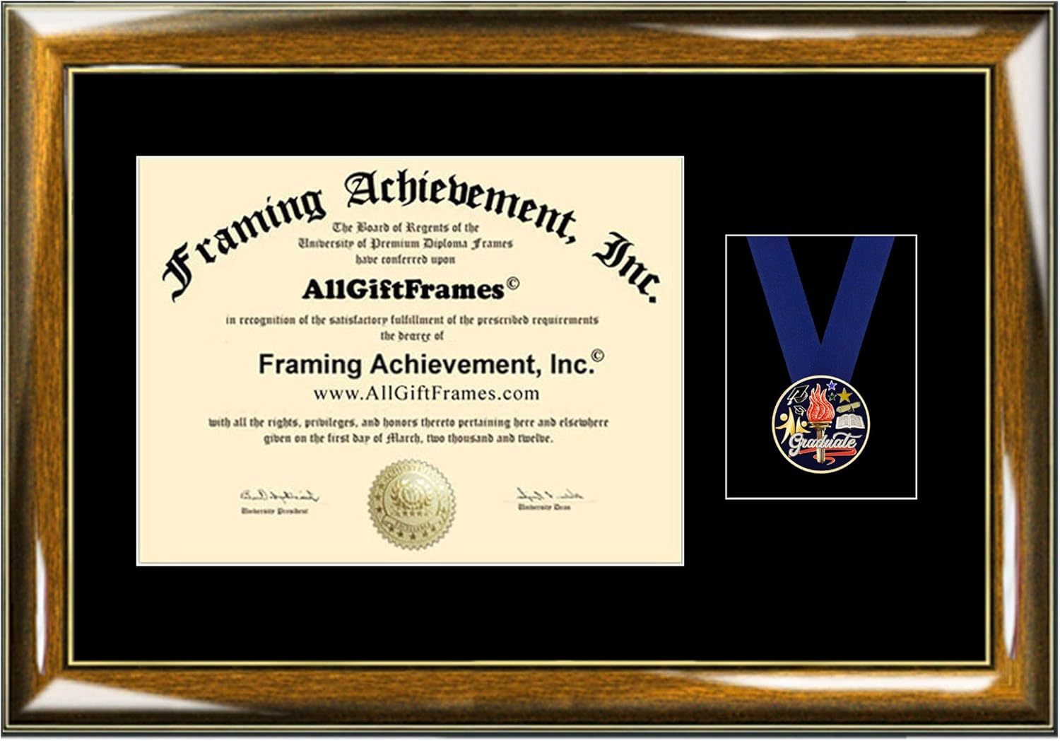 AllGiftFrames College High School Medal Graduation Graduate Recognition Academic 3D Education Case Diploma Frame Ribbon University Framing Medallion Gift Matted Walnut