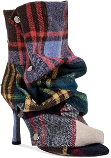 RKQ Women's Open Toe Slouchy Stiletto High Heel Ankle Boots | Snap Buttons,Back Zipper,Fold Over Trend Streetwear Dress Heels Booties for Party,Night Out,Fashion Dressy