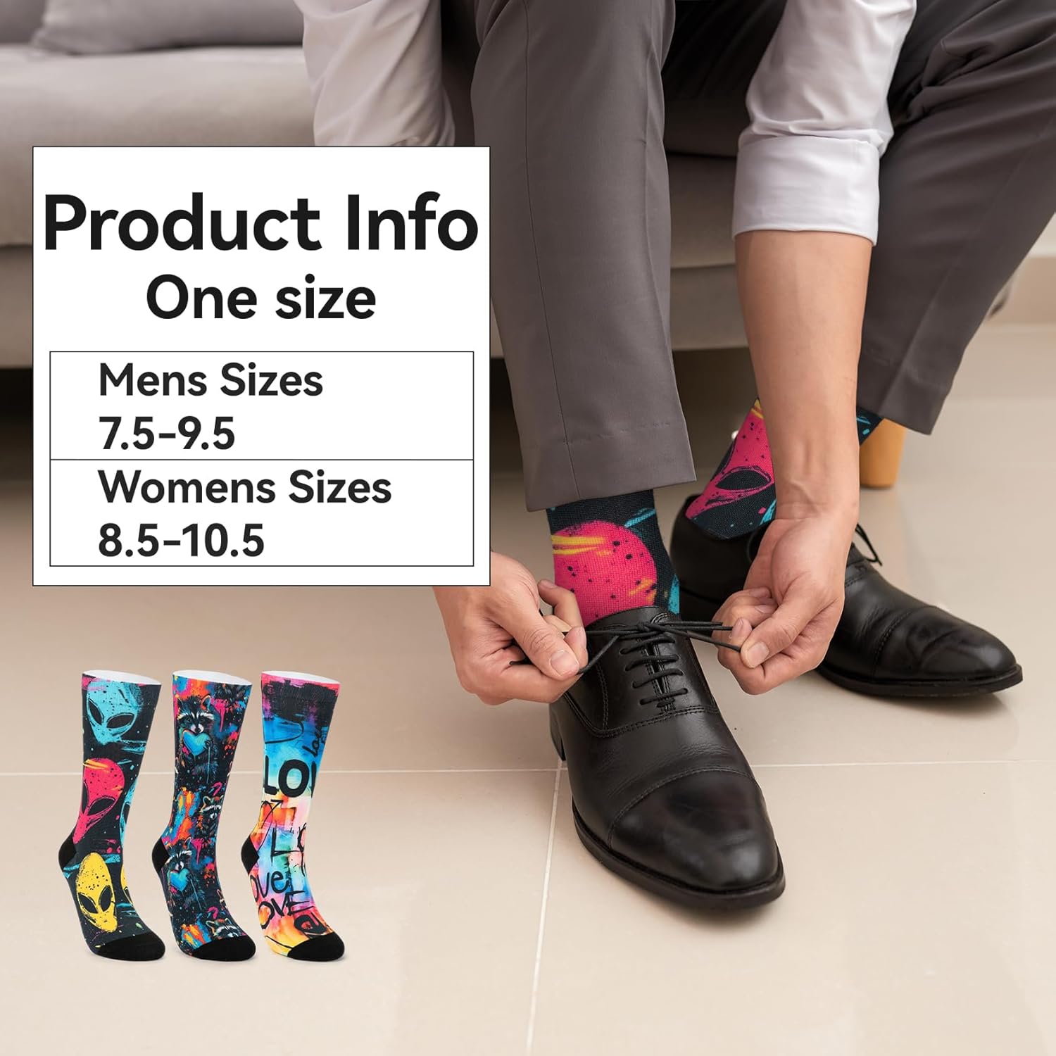 Novelty Crew Socks for Unisex Wild Side with These Eye-Popping Prints 3 Pairs One Size - Image 4
