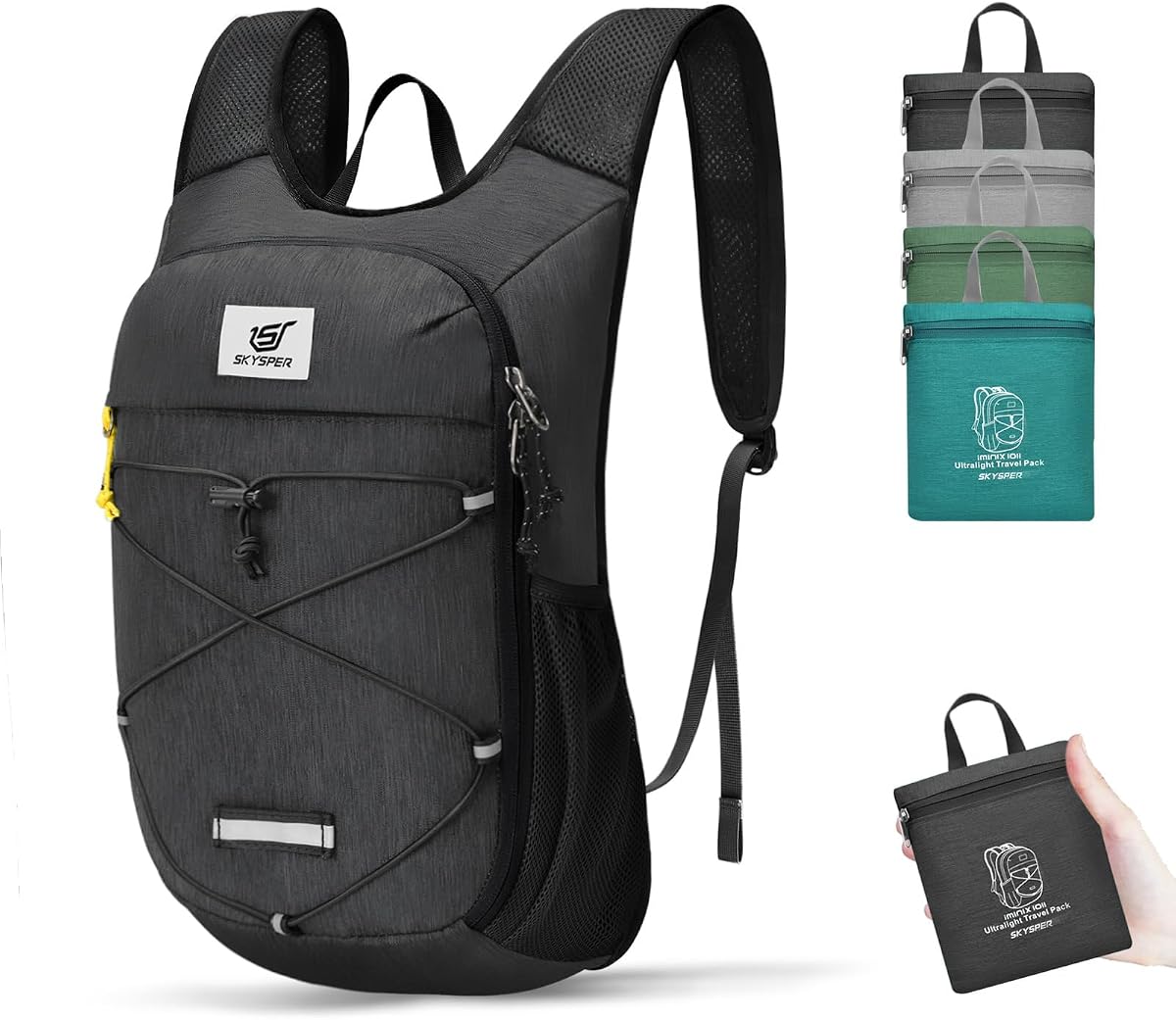 SKYSPER Foldable Hiking Backpack 10L/15L Small Lightweight Travel Daypack | Collapsible Carry-on Day Bag, Breathable Knapsack, Women Men, Commute, Airline Approved, Folds into Built-in Pouch