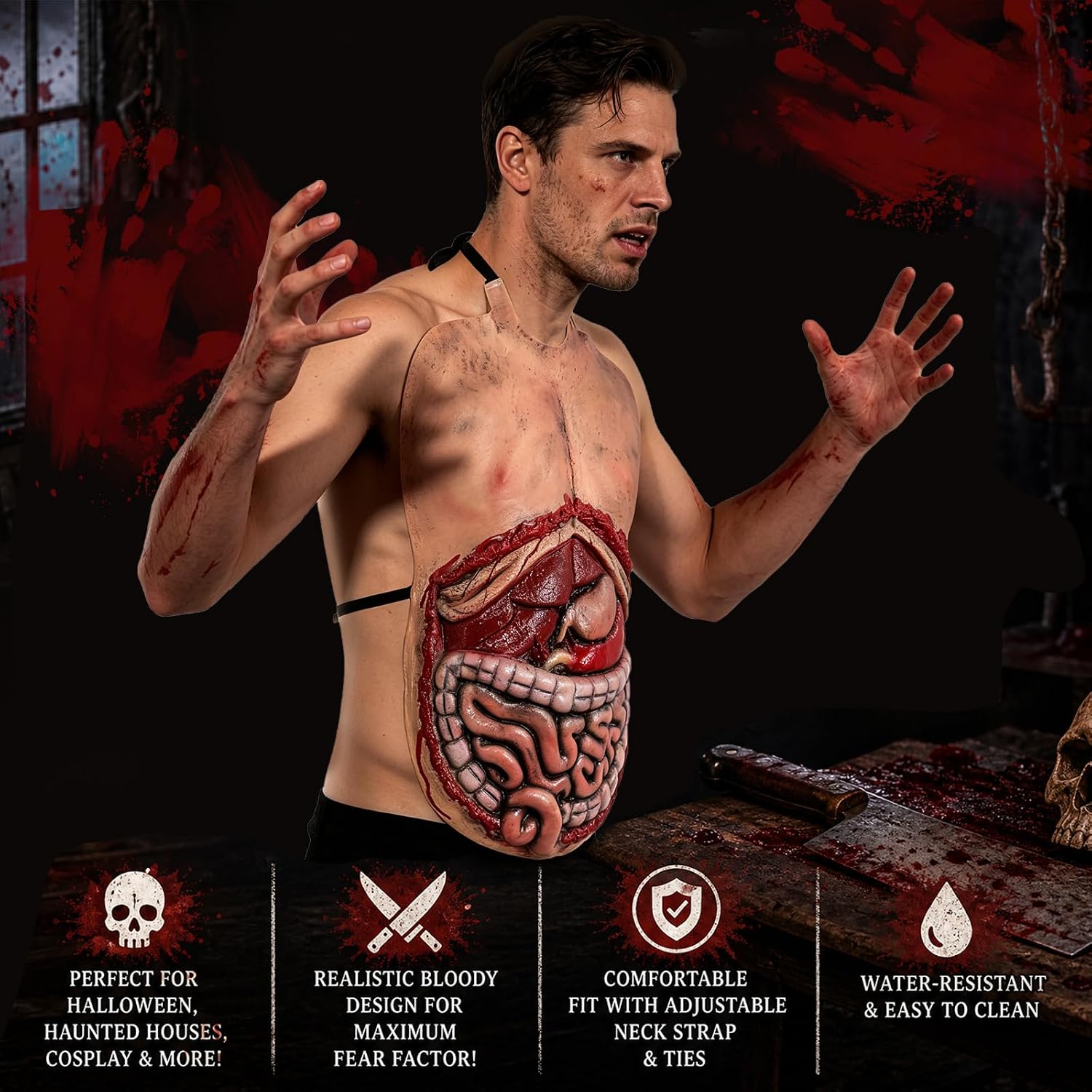 Halloween Bloody Intestine Torso Chest Zombie Fake Guts Costume Scary Body Parts Prop Horror Creepy Organ for Adults Cosplay