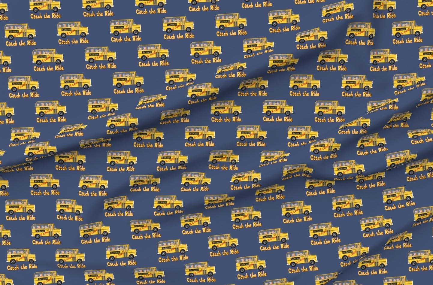 Spoonflower Fabric - School Cool Blue Bus Fun Cute Back Yellow Animals Bear Printed on Organic Cotton Sateen Fabric by The Yard - Sewing Quilting Apparel Home Decor