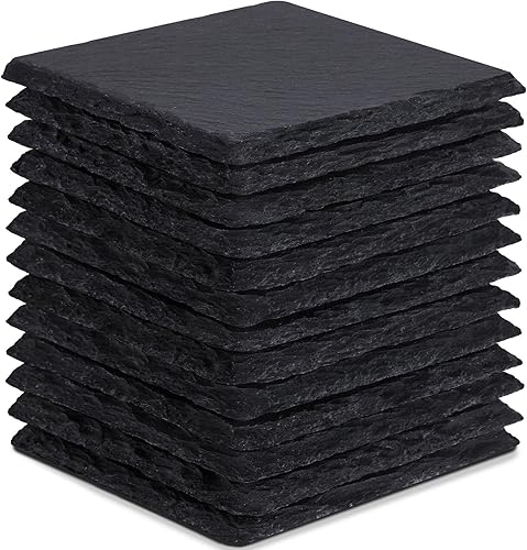 Miniatura 9 de 13 piezas de posavasos de pizarra para bebidas, juego de posavasos de piedra de 4 pulgadas negros GOH DODD, grabado láser en blanco con fondo 13