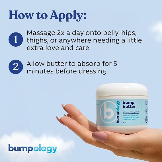 Bumpology Bump Butter, Hydrating Balm for Pregnancy, Stretch Marks, 4 oz | 3-in-1 Belly Balm, Dry Skin, Stretch Marks, Moisturizing Shea & Cocoa Butter, Vitamin E, Physician Formulated