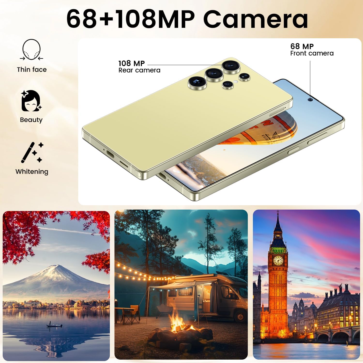 I25 Ultra 5G Smartphone, 8+256GB Unlocked Phone, Android 14.0, 68+108MP Zoom Camera, Mobile Phone with Build-in Pen,Long Battery Life 7000mAh, Dual SIM, 6.99“ HD Screen,5G/4G (Yellow)