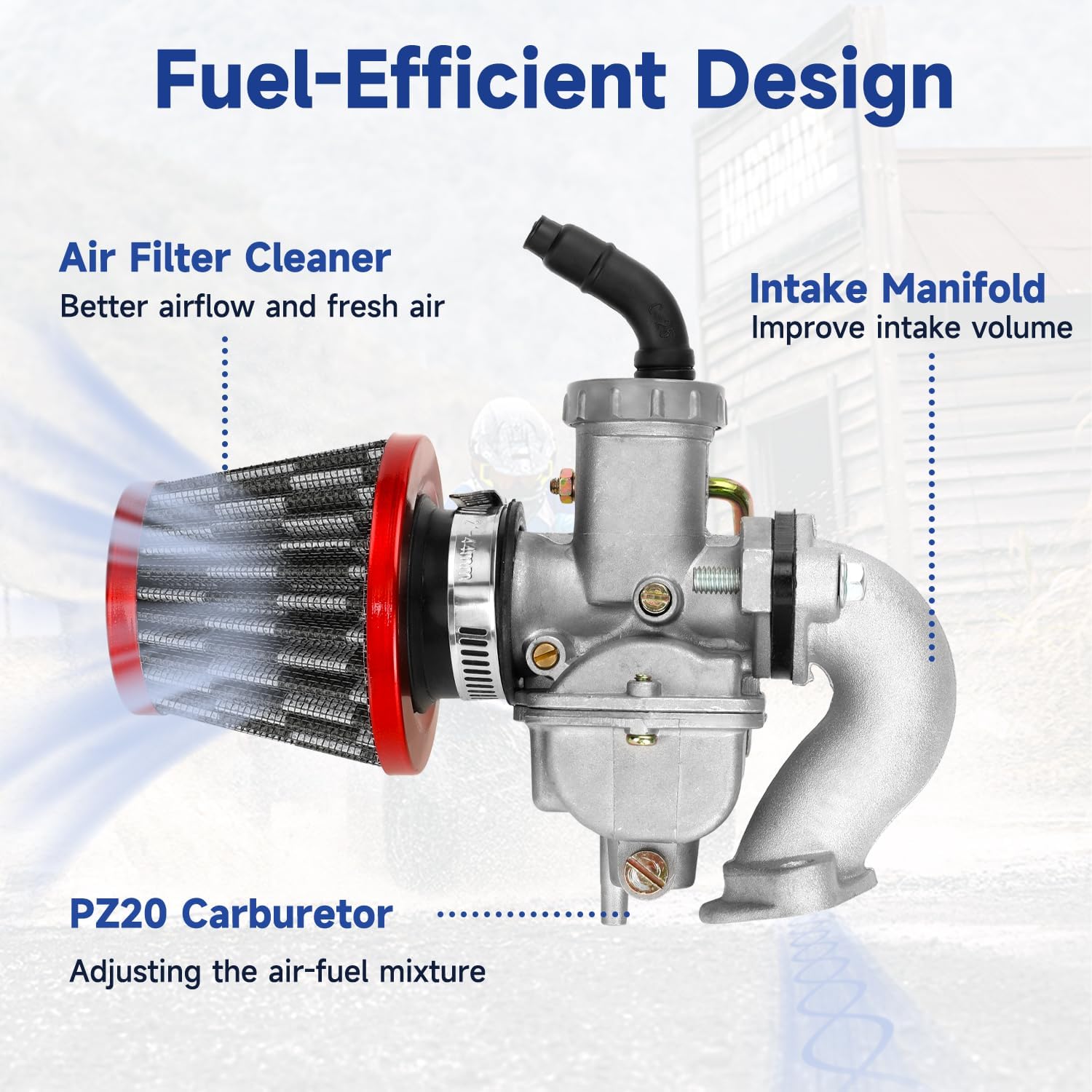 PZ20 Carburetor Kit Compatible with 125cc 110cc Tao tao Coolster Kazuma Baja 50cc Chinese ATV Quad 4 Wheeler 4 Stroke Dirt Bike Go Kart Parts with Starter Motor Ignition Coil Solenoid Relay