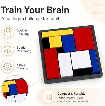 Logic Brain Teaser Puzzle with 88 Challenges for Adults | 1 pack logic puzzle game with 4 difficulty levels, abs portable brain teaser for adults casual leisure travel use