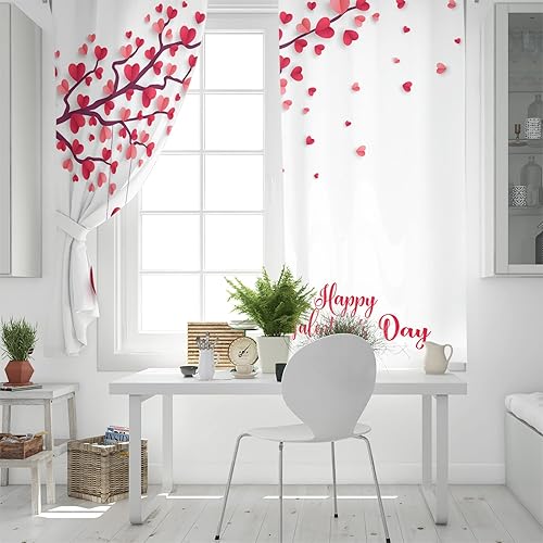 Miniatura 4 de Cortinas opacas para dormitorio, día de San Valentín, árbol de corazón, ojales, cortinas de tratamiento de ventana, aislamiento térmico, cortina de