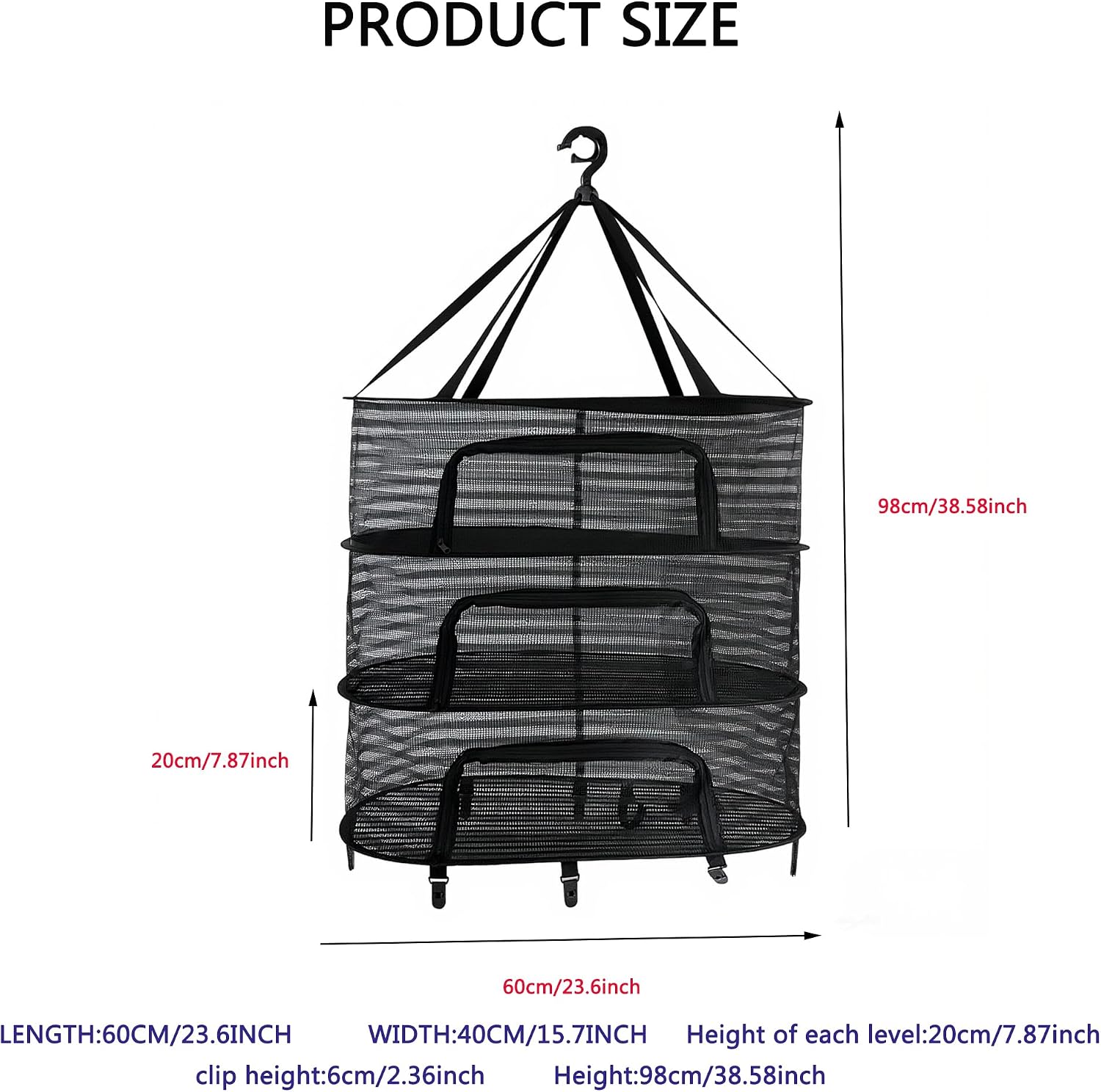 Herb Drying Rack 3-Tier Hanging mesh Dry Rack Foldable with 8 Clips