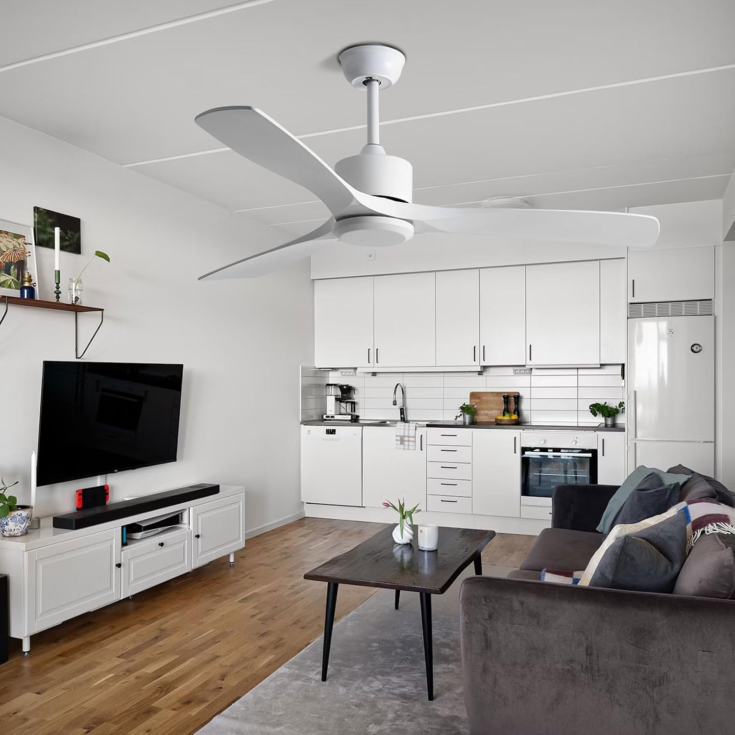 Modern 42in Ceiling Fan Without Lights Indoor 6-Speed Quiet Ceiling Fans with Remote Control Nordic White Ceiling Fan No Light for Bedroom Living Room ABS Fan Blades