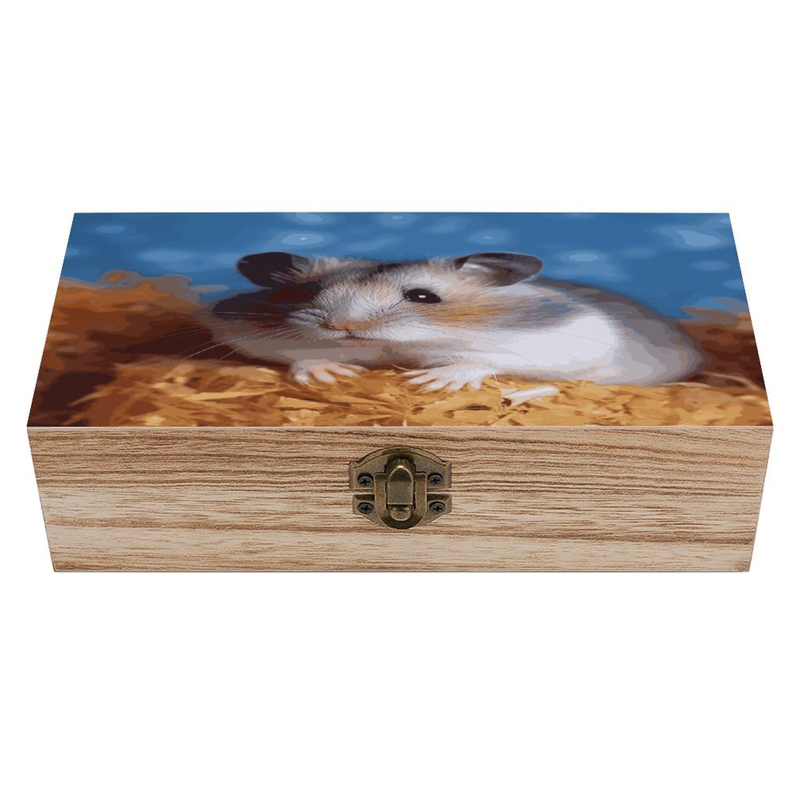 Btcowzrv Style Hamster Wooden Storage Box, Keepsake Box With Hinged And Retro Lock, Wood Jewelry Organizer For Photos & Mementos And Home Decor