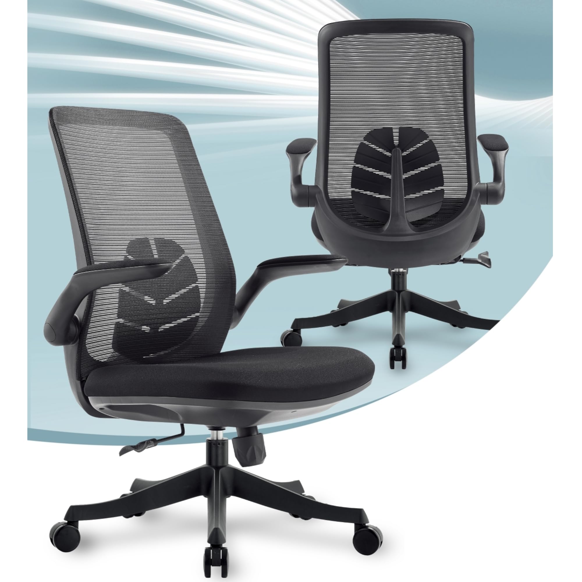 MRC Executive Leaf Office Chair, Mid Back Ergonomic Mesh Home Office Desk Chair, Computer Chair with Comfortable Cushion Seat and Adjustable Armrests,Strong Nylon Base - (Black Leaf)