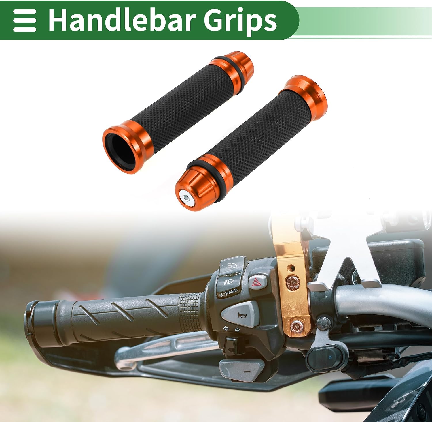 Motoforti 7/8" 22mm 15/16" 24mm Universal Motorcycle Hand Grips Cover Rubber Aluminum Alloy Handlebar Grips for Motorcycle Scooter Bicycle Black Orange 1 Pair