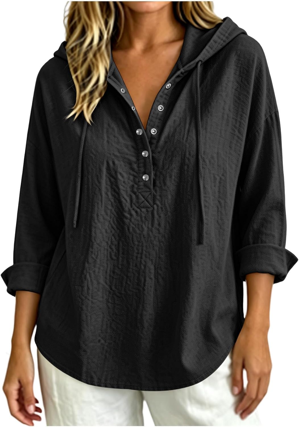 Mens Long Sleeve Hoodies Summer Gauze Quarter Button Down Casual Tops with Hood for Dressy Casual Hiking Travel