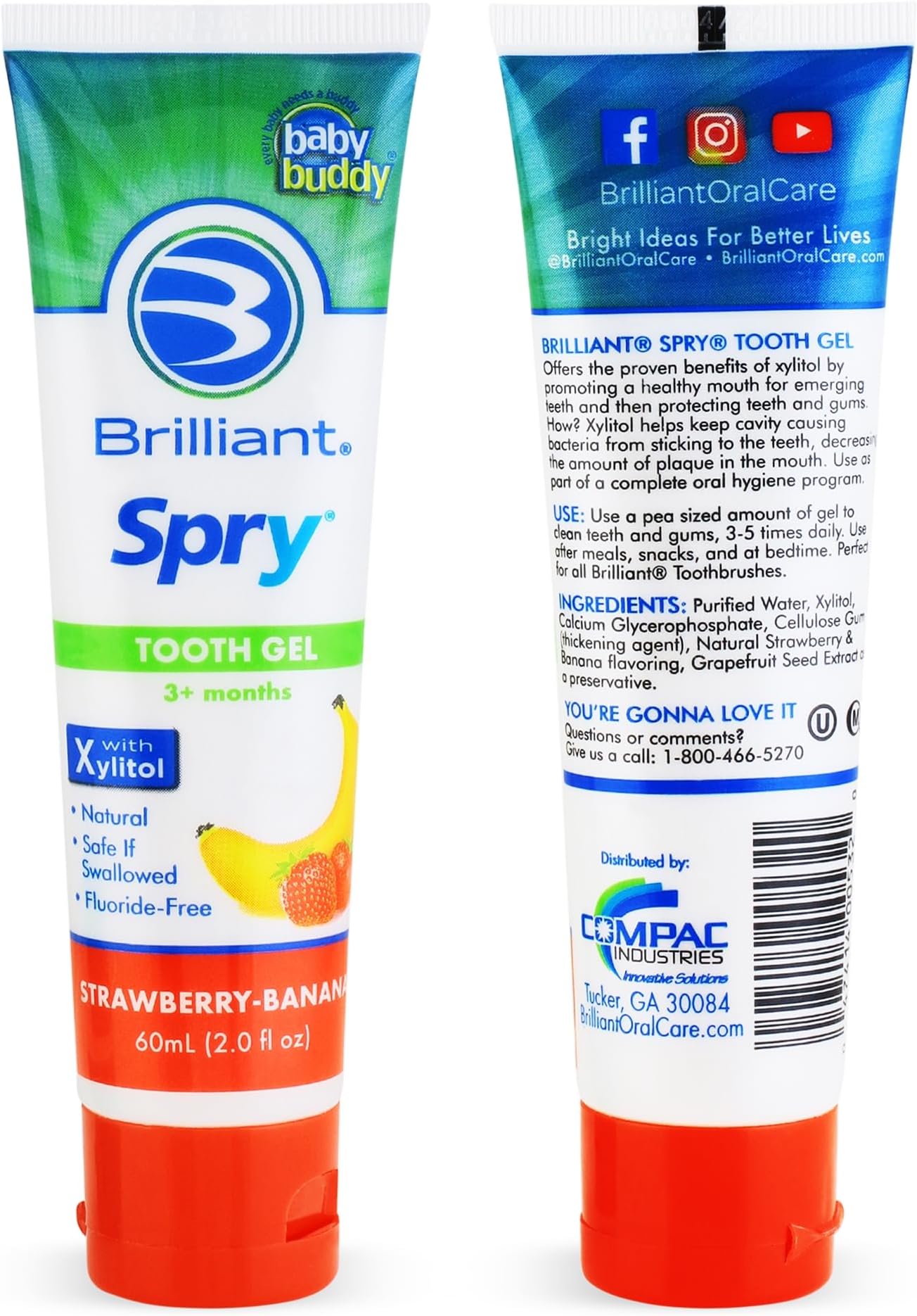 Spry Xylitol Baby Toothpaste, Natural Toddler Toothpaste, Fluoride Free Toothpaste