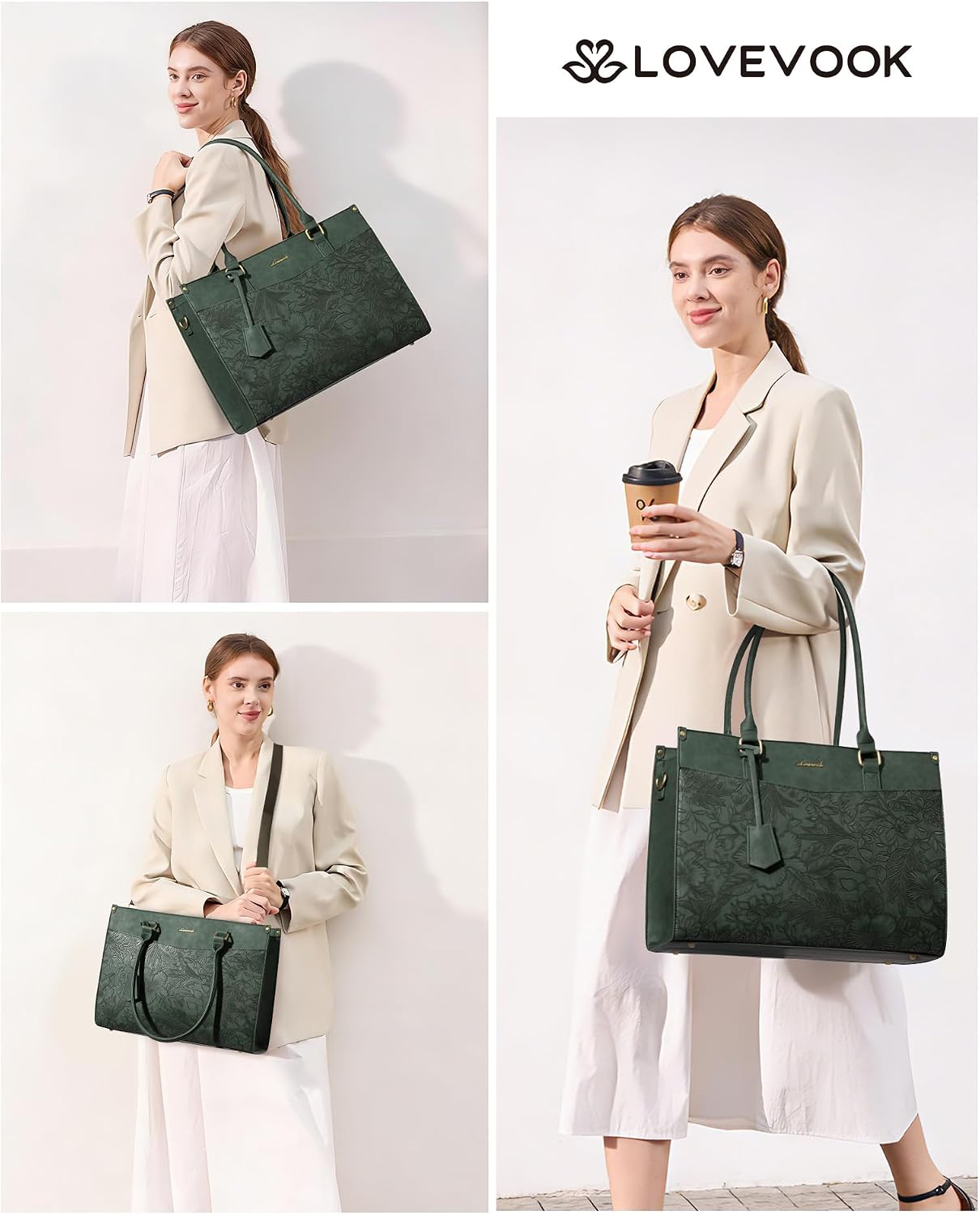 LOVEVOOK Laptop Bag for Women, 2-in-1 Tote Purse with Clutch & Cup Holder, Waterproof Briefcase for Work Travel