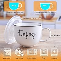 Vista 2 de Soup Mugs with Handles and Vented Lids, 26 oz Microwavable Soup Bowls, Ceramic Mugs Set for Overnight Oats, Cereal, Noodles, Ramen, Pasta, Salad