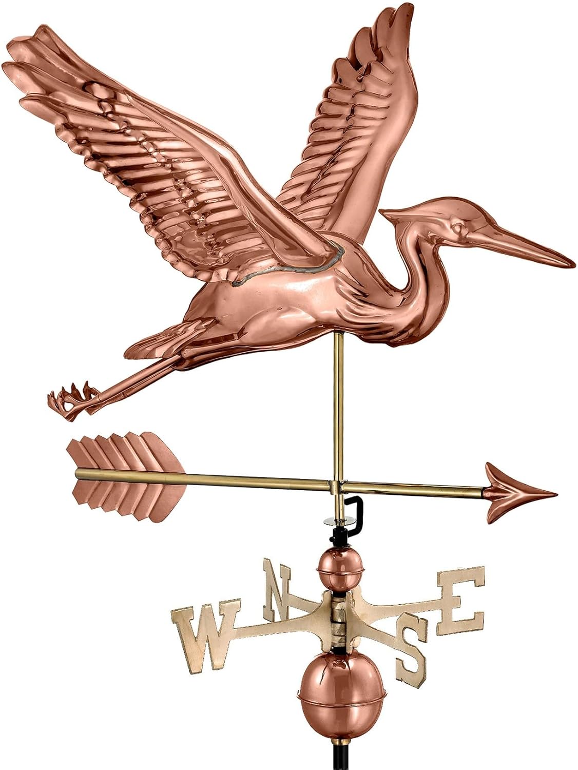 Good Directions Polished Copper Heron Weathervane – Decorative Rooftop Accent for Barns, Homes, Sheds, and Cupolas – Durable & Handcrafted