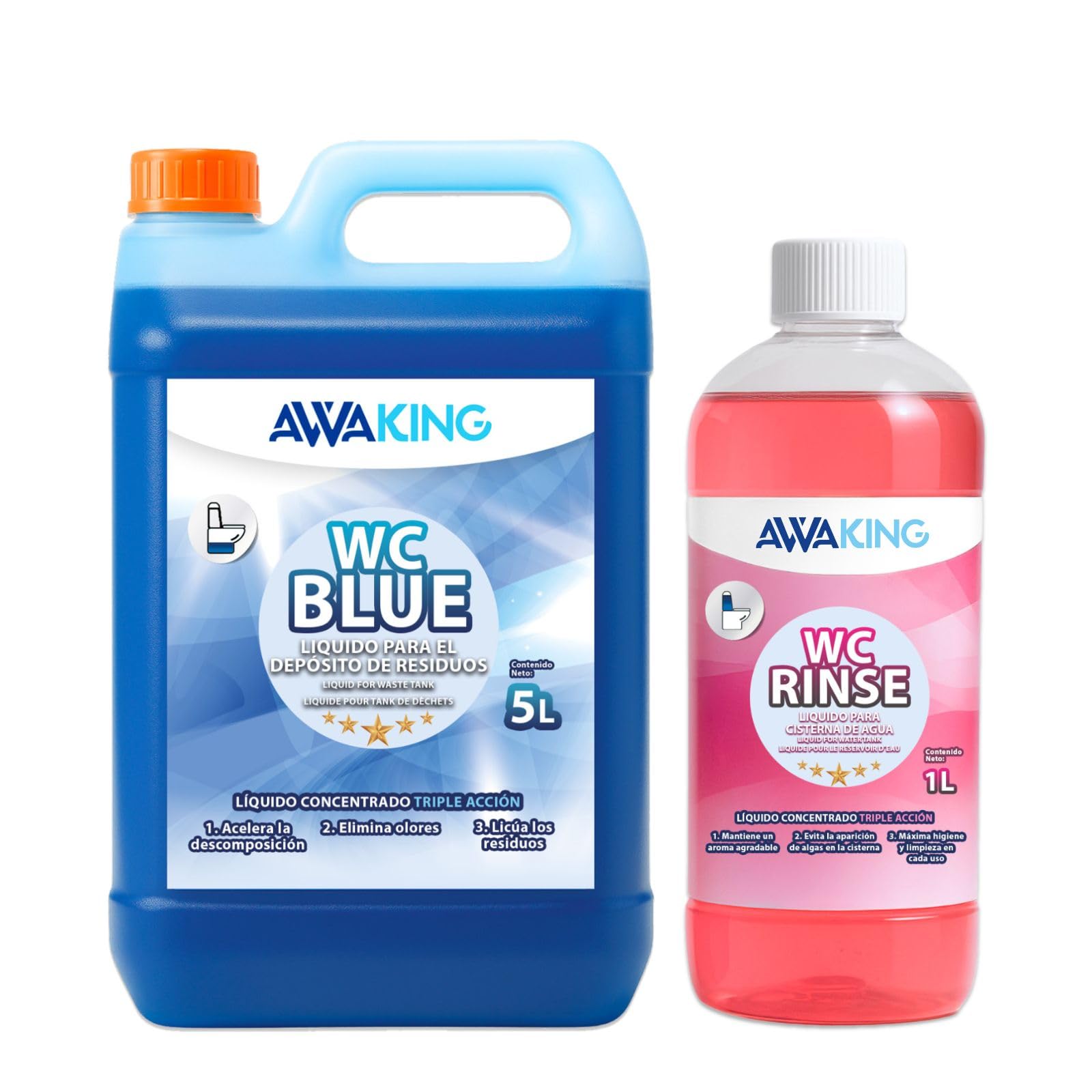 Liquido WC chimico portatile, Simile Aqua KEM Blue, 5L + Rinse 1L, Liquido WC Chimico Camper e Cisterna, Liquido Bagno Portatile Campeggio, Camper, Potti,Acqua Nera Camper,Serbatoio Rifiuti
