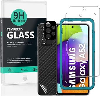 Ibywind Screen Protector For SamSung Galaxy A52 5G/4G/A52S,with 2Pcs Tempered Glass,1Pc Camera Lens Protector,1Pc Backing Carbon Fiber Film [Fingerprint Reader,Easy to install]