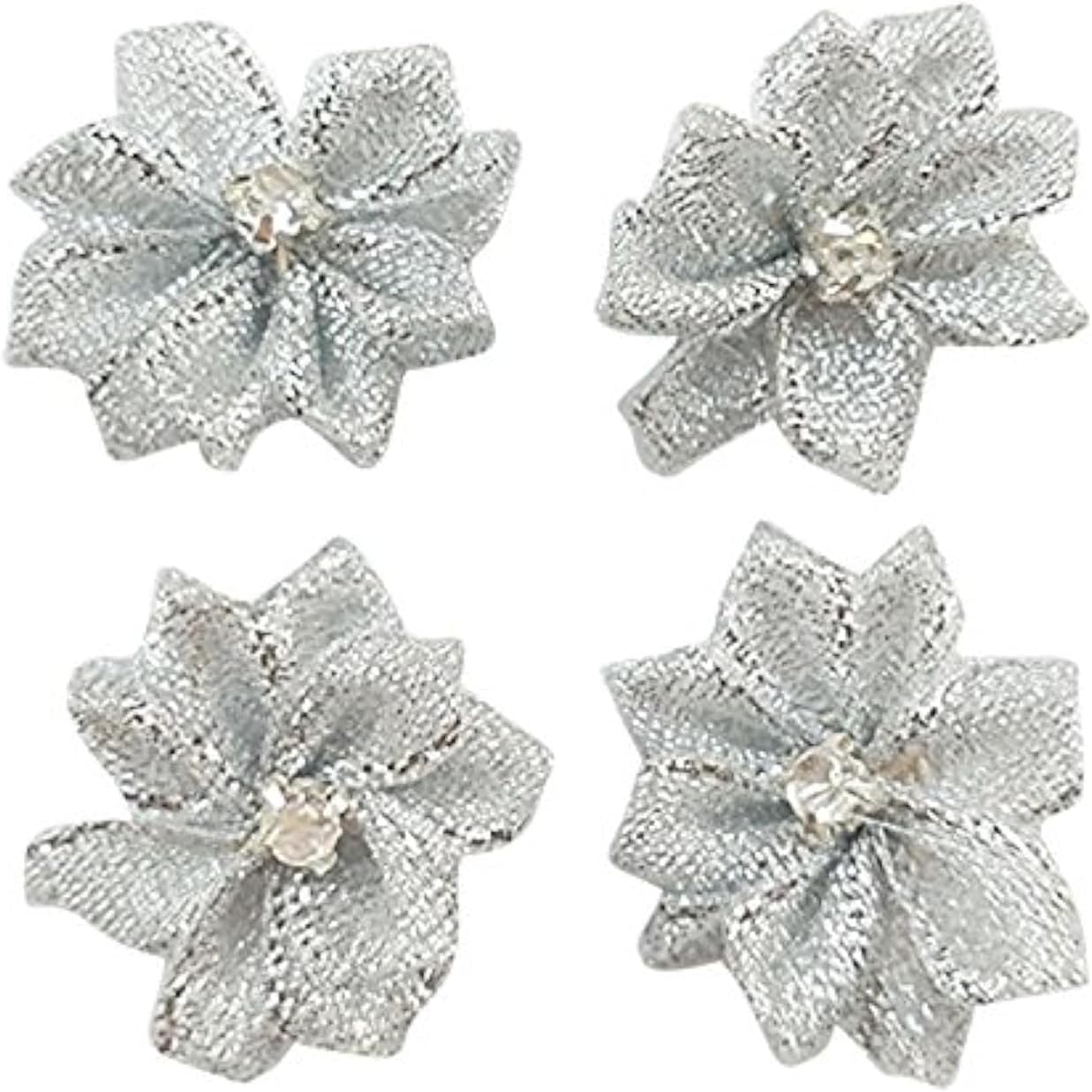 Libiline Upick More Than 26 Colors 40PCS Satin Ribbon Flowers Bows Rose w/Rhinestone Appliques Craft Wedding Dec (Silver)