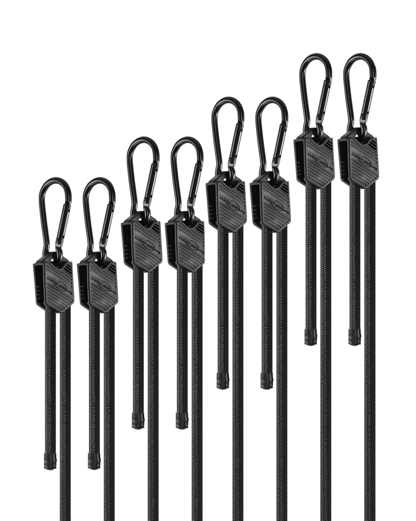 Verstellbare Karabiner-Spanngurte, verschiedene Größen mit Haken, einfach zu verstellen, schwarze Bungee-Gurte mit verbessertem Design und hervorragender Elastizität für Ladung, Gepäck usw