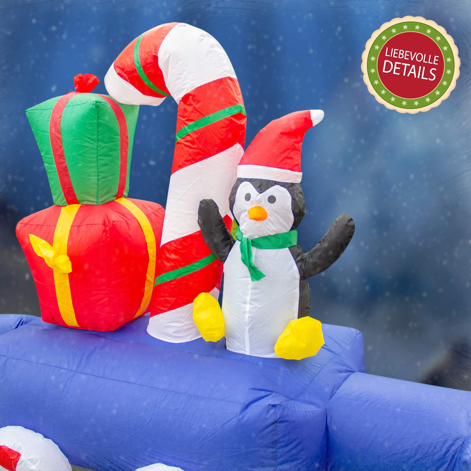 Pridea Weihnachtszug Eisenbahn 600 cm Weihnachtsdeko Aussen Zuckerstangen Aufblasbarer Weihnachtsmann Schneemann XXXL Weihnachtshüte Wasserfeste Weihnachtsdekoration Weihnachten Chrismas mit Gebläse