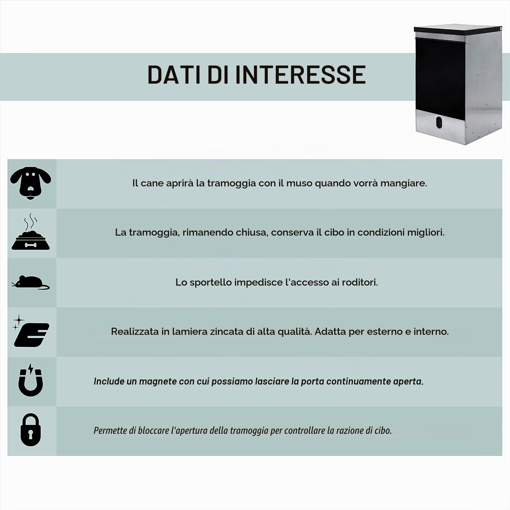 FINCA CASAREJO Mangiatoia per Cani | Distributore di Crocchette | Dispensatore di 20 Kg | Mangiatoia self-service con Coperchio | Include Dispenser per Sacchetti