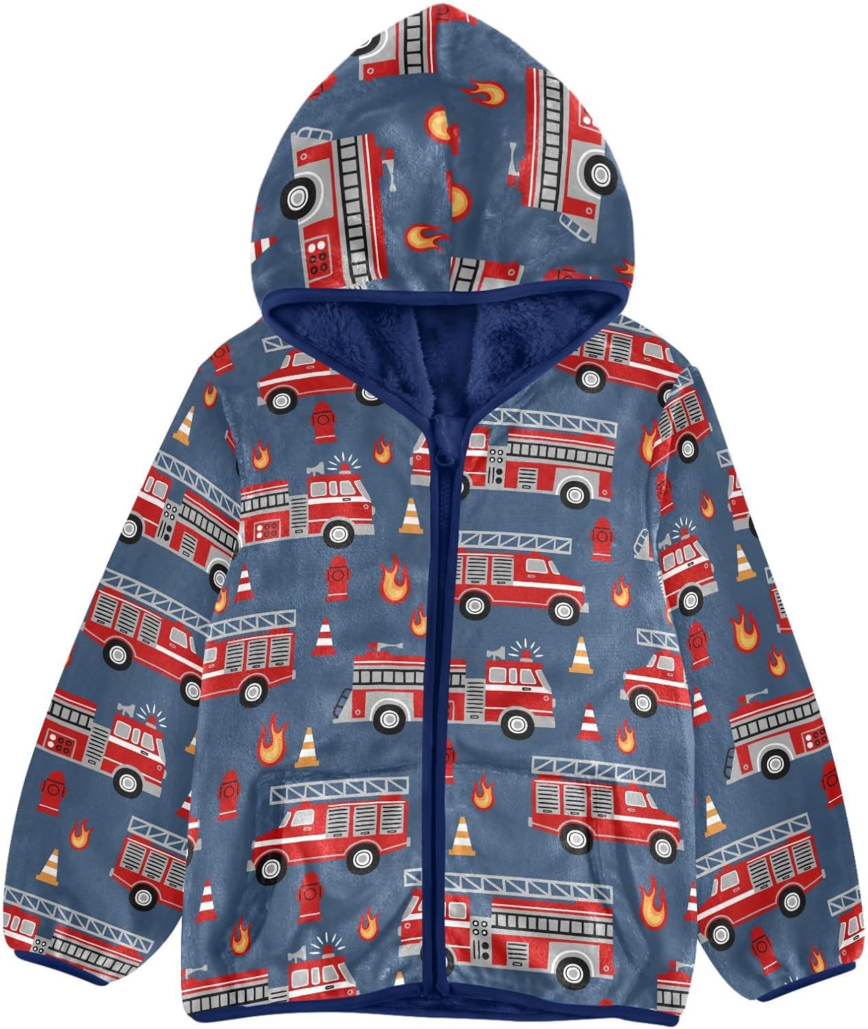 Aflyko Boys Fleece Coat Blue Zip-Up Hoodie Girls Outerwear Kids Hooded Jacket