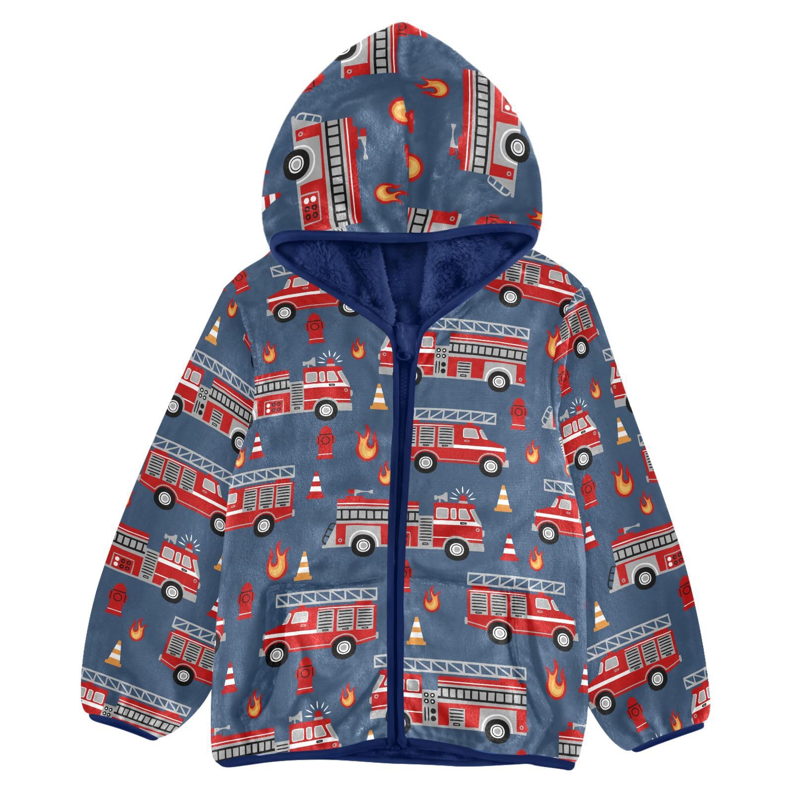 Aflyko Boys Fleece Coat Blue Zip-Up Hoodie Girls Outerwear Kids Hooded Jacket