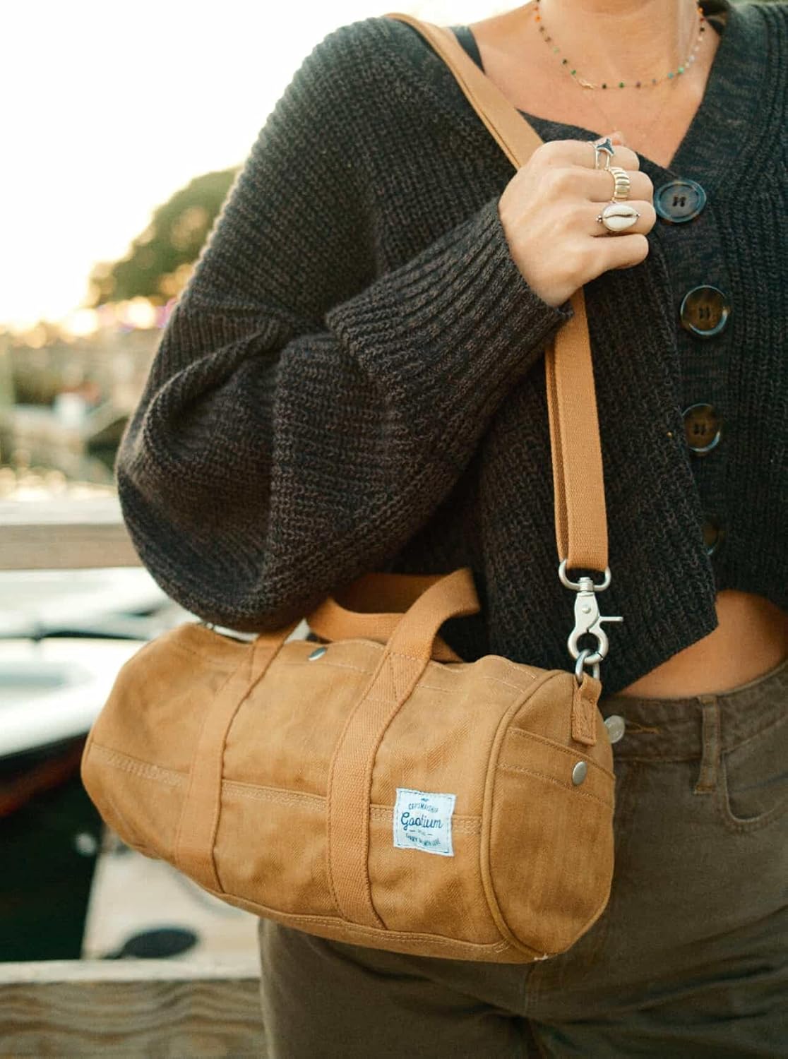 GOOTIUM Compact Crossbody Bag – Canvas Shoulder Bag & Travel Organizer – Vintage Cylinder Style Mini Tote, Small Barrel Bag - Image 3