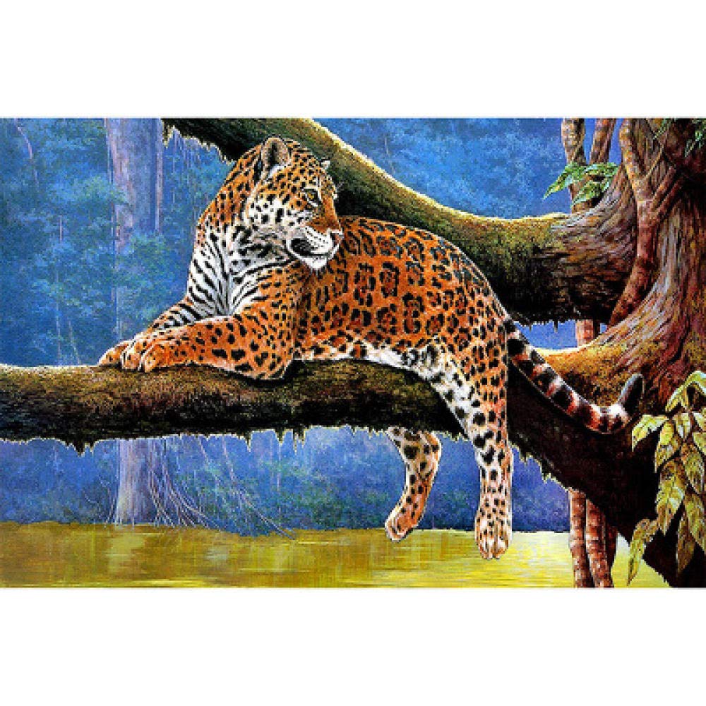 Broderie diamant arbre léopard 50x65 cm pour décoration murale