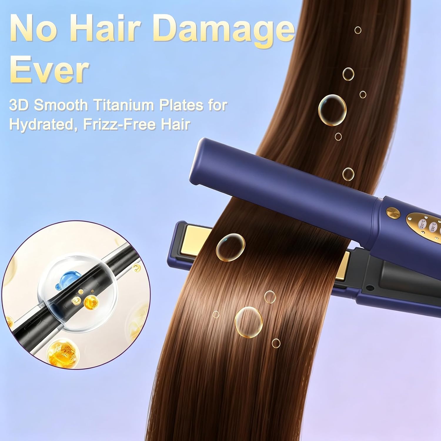 2-in-1 Cordless Hair Straightener & Curler, Rechargeable Titanium Flat Iron, Portable Travel Mini Styling Tool with 3 Heat Settings, 2s Fast Heating, 5000mAh USB-C, Ideal Gift for Her, Blue