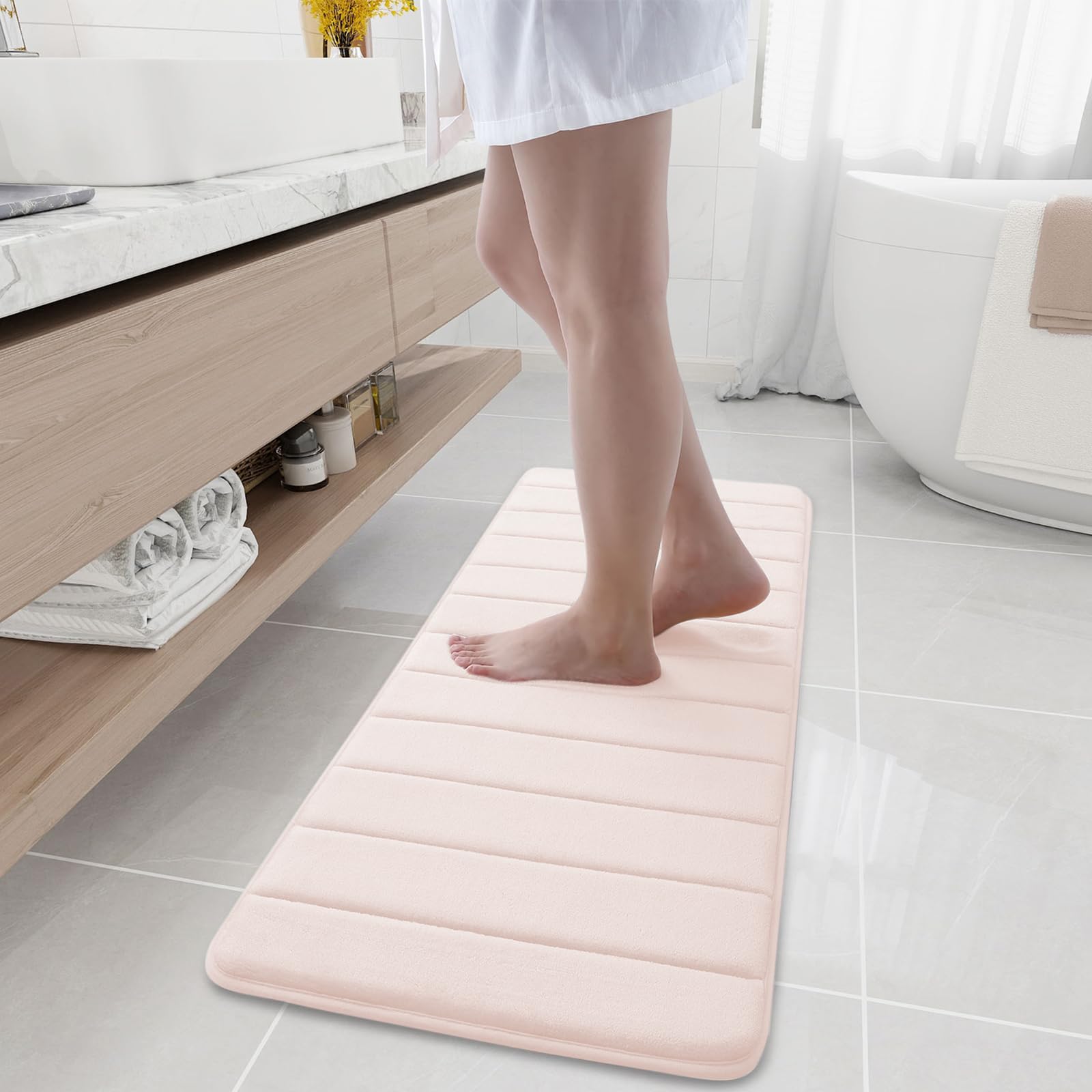 Buganda Memory Foam Bath Mat, 47" x 17", Ultra Soft and Non-Slip Bathroom Rugs, Water Absorbent and Machine Washable Bath Rug Runner for Bathroom,