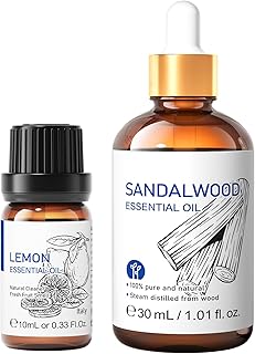 HIQILI 1 Fl Oz Sandalwood Essential Oil and 0.33 Fl Oz Lemon Essential Oil, 100% Pure Natural for Diffuser