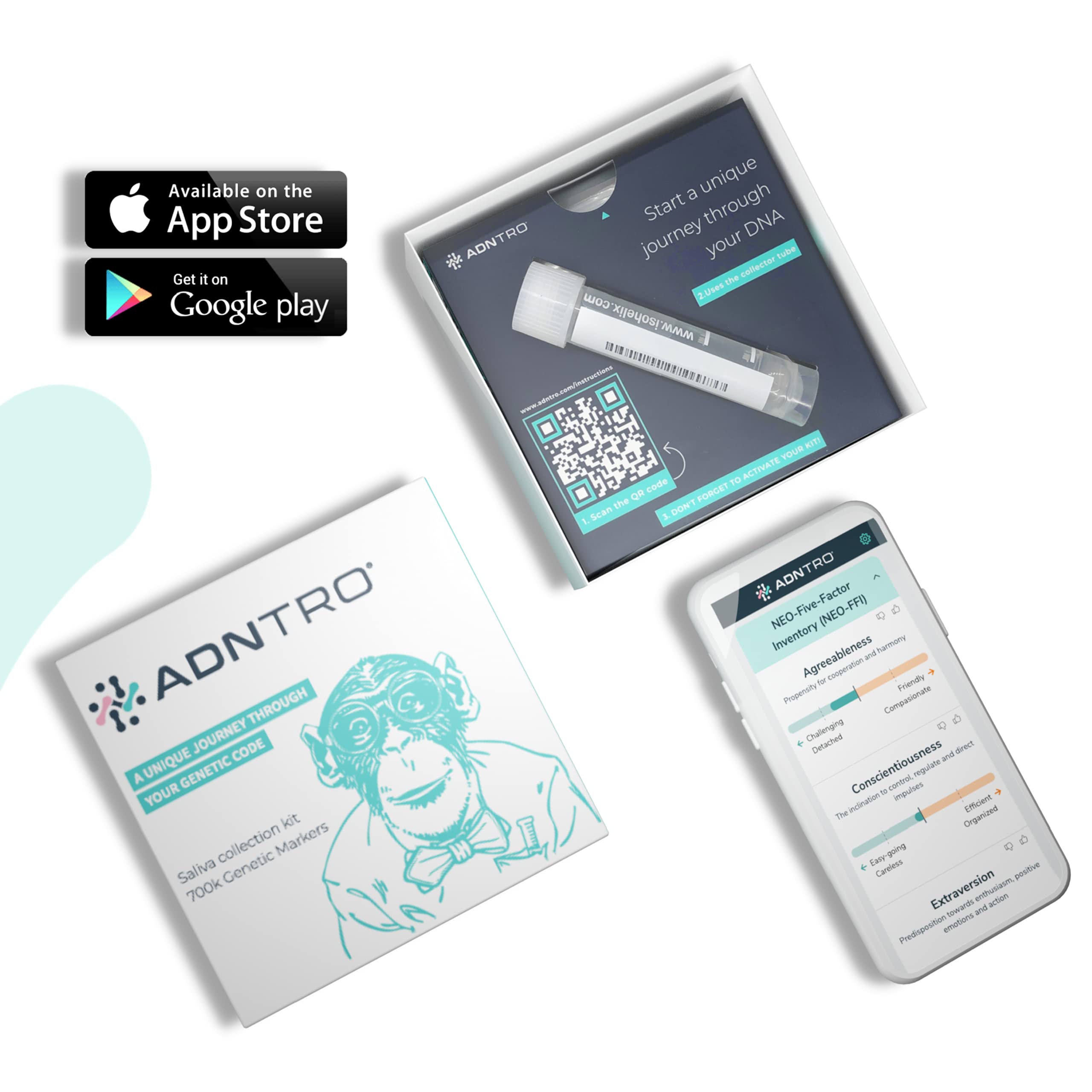 ADNTRO Test ADN Online Test Genético Incluye: Orígenes y Ancestros + Nutricional + Intolerancias | Ampliable: Deporte, Longevidad, Curiosidades, Salud, Rasgos Personalidad (Entry)