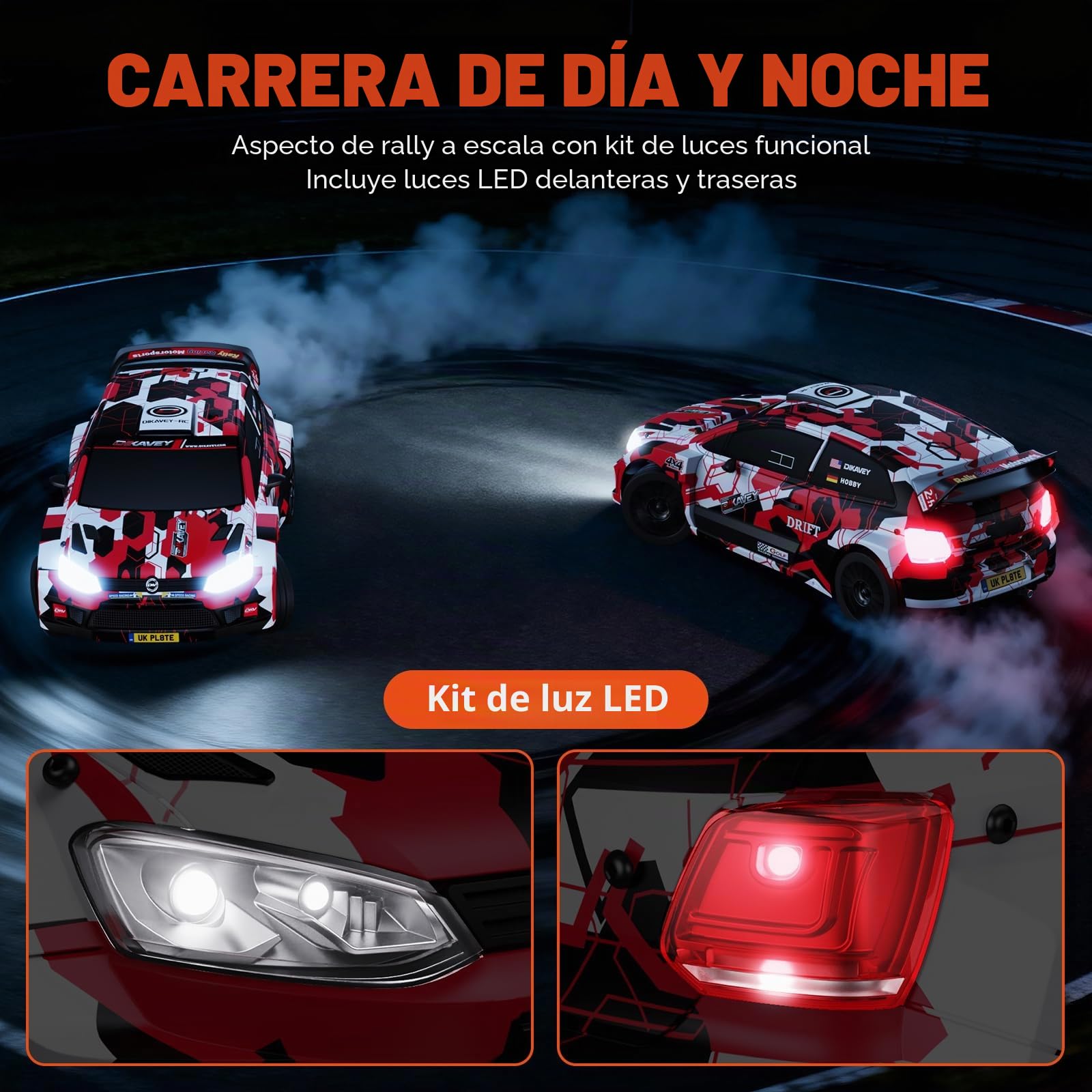 Coche radiocontrol RTR 1:12, Velocidad máx. 80 km/h, Coche de Drift con Giroscopio 4x4, Motor brushless, Batería 3S 2200 mAh, Coche teledirigido 4WD para Adultos - Naranja
