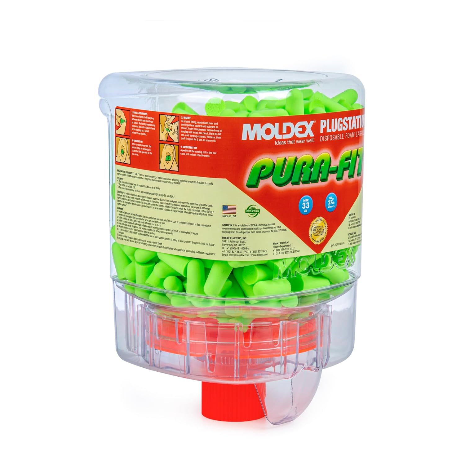 Moldex Pura-Fit® PlugStation® Uncorded Disposable Foam Earplug Dispenser 6844, NRR 33dB