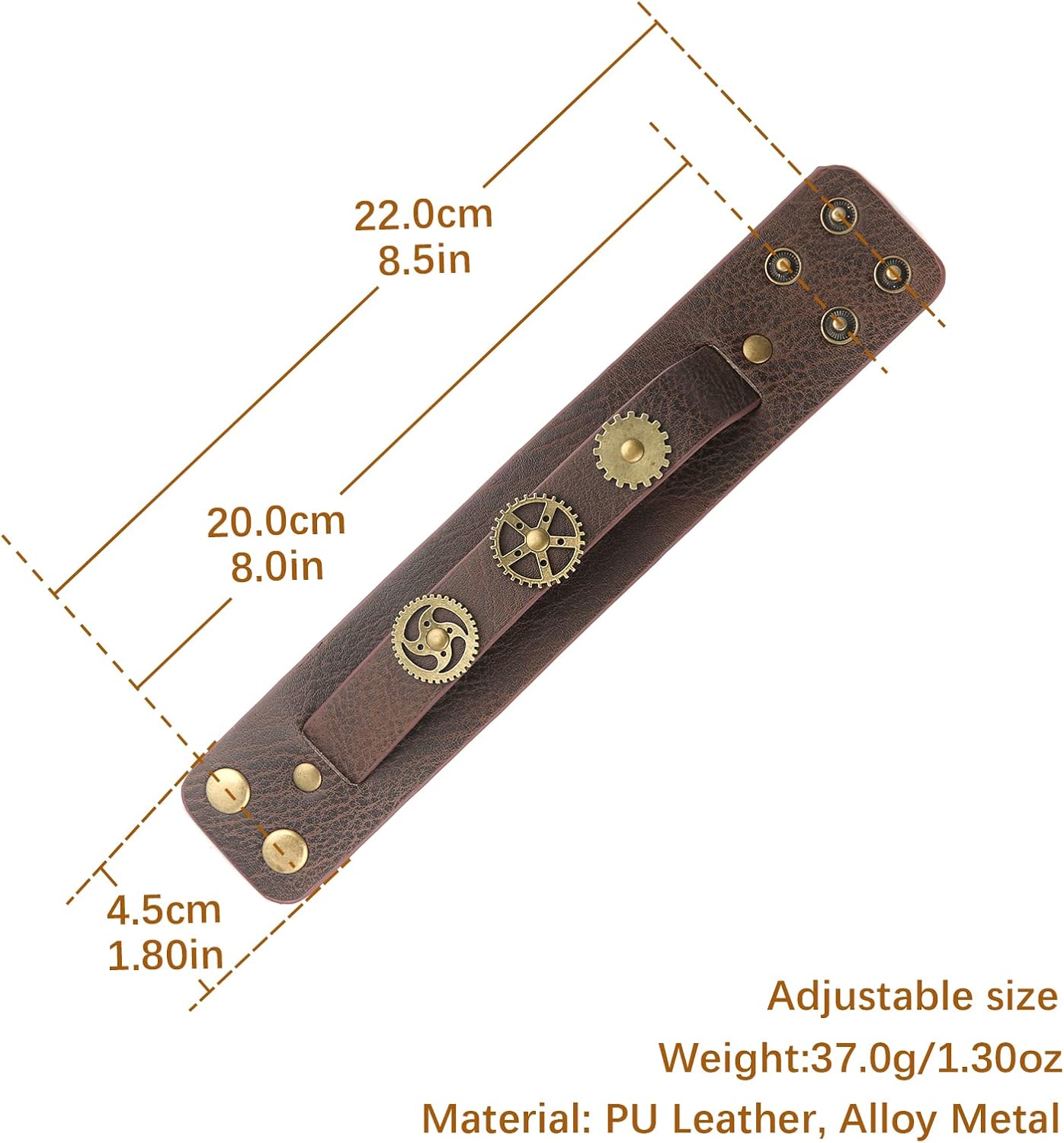 HZMAN Steampunk Alloy Gear Leather Wristbands for Men Women Bracelets Cuff Bangle Jewelry Brown Adjustable