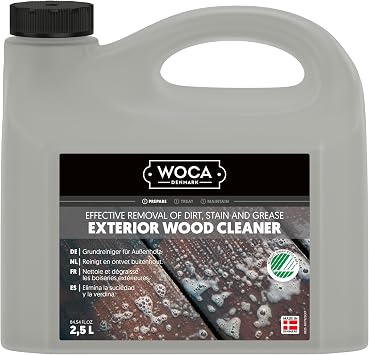 WOCA Denmark 2.5 Liter Exterior Wood Cleaner For Decks, Siding and Furniture - Removes Dirt and Green Growth
