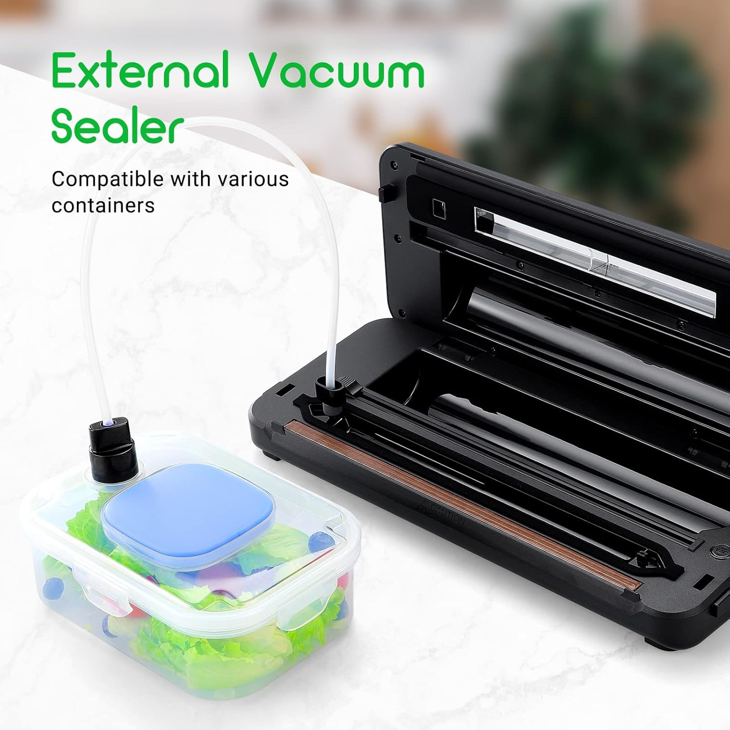 Internal view of the Inkbird VS03 vacuum sealer, showing the integrated roll storage and bag cutter.